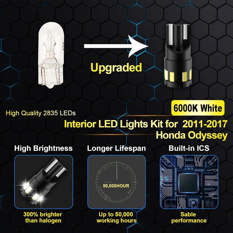 EASY EAGLE LED Interior Car Lights for Honda-Odyssey-2011-2017: 18 Piece Kit White LED Light Bulbs - Super Bright 6000K + Install Tool - Image 4